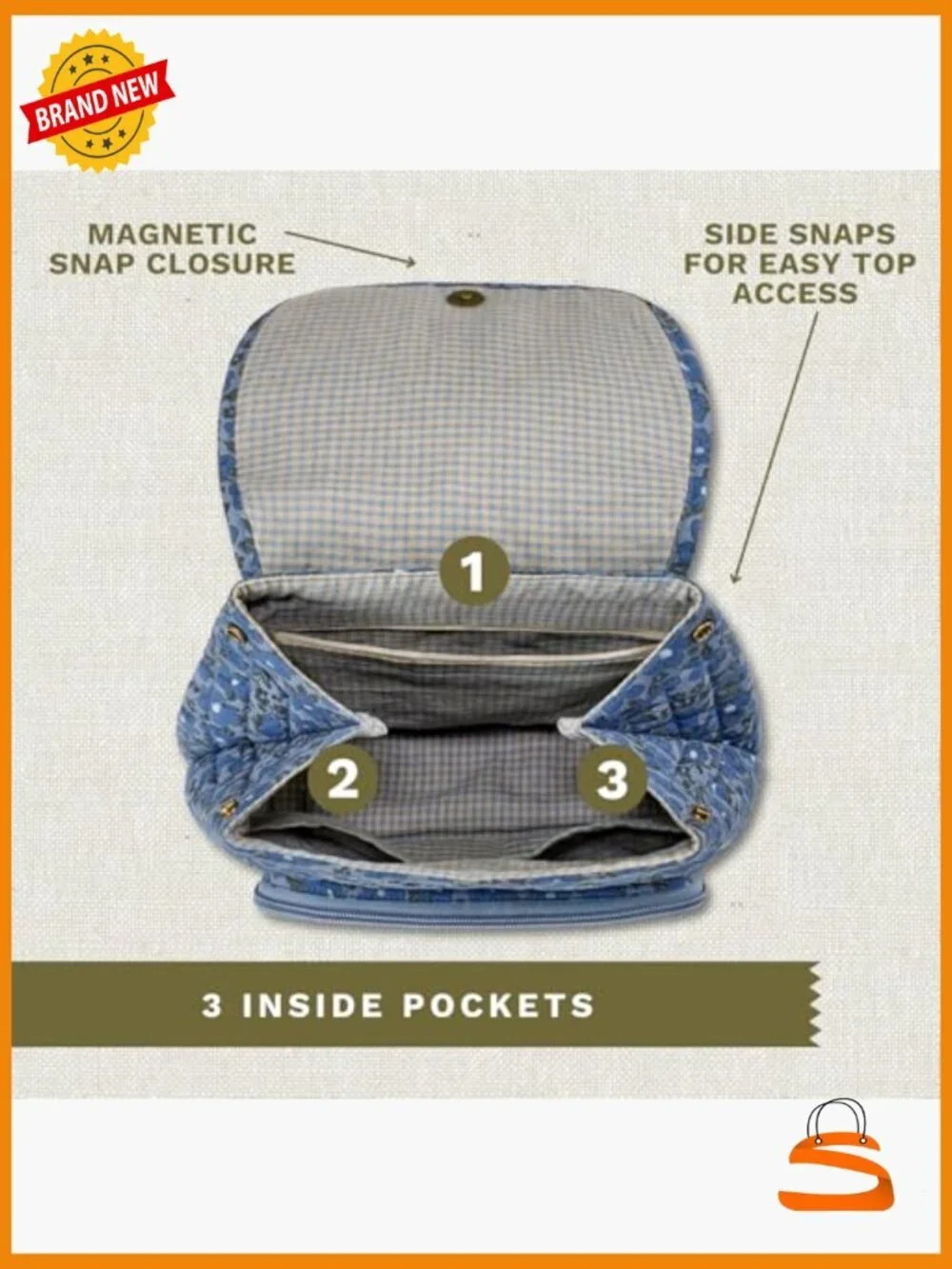Mini Backpack Purse with Adjustable Straps, 6 Pockets, Quilted Cotton